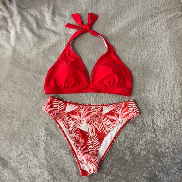 Women’s Random Tropical Print Tie Back Halter Bikini, XL - Picture 3 of 5